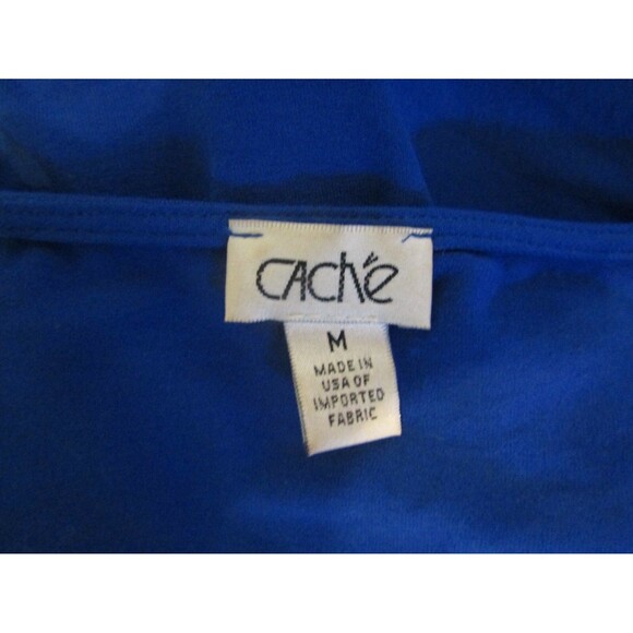 Cache Dress Blue Knee Length Slit Sleeves Roughed Side Stretchy Womens Size M - Picture 8 of 8